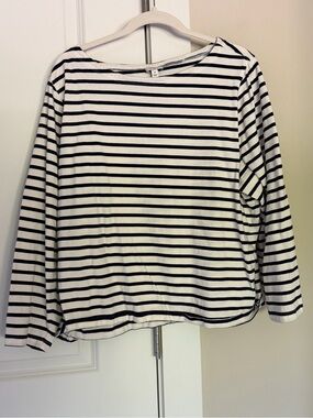 J. Crew Black & White Striped Boatneck Long-Sleeve Top